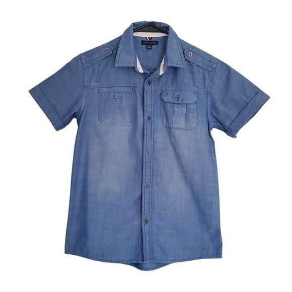 Tommy Hilfiger Blue Short Sleeve Shirt Size Large - Picture 1 of 2